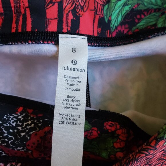 Lululemon Fast & Free 7/8 Tight II Nulux 25" Black and colorful floral Size 8 - Picture 7 of 10